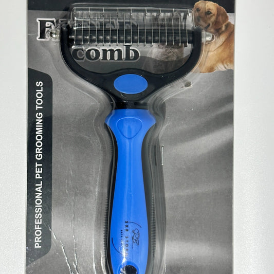 Professional Pet Deshedding Brush - Double-Sided Undercoat Rake for Dogs and Cats - Shedding Comb and Dematting Tool for Grooming, Extra Wide