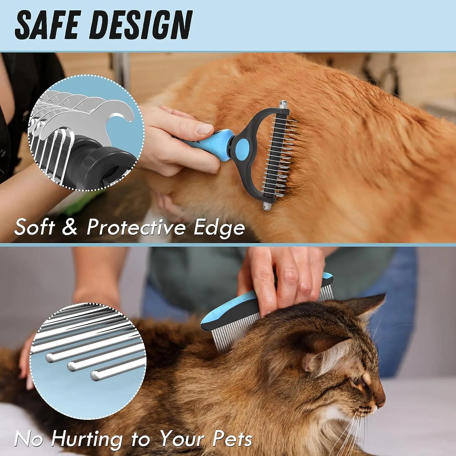 Professional Pet Deshedding Brush - Double-Sided Undercoat Rake for Dogs and Cats - Shedding Comb and Dematting Tool for Grooming, Extra Wide