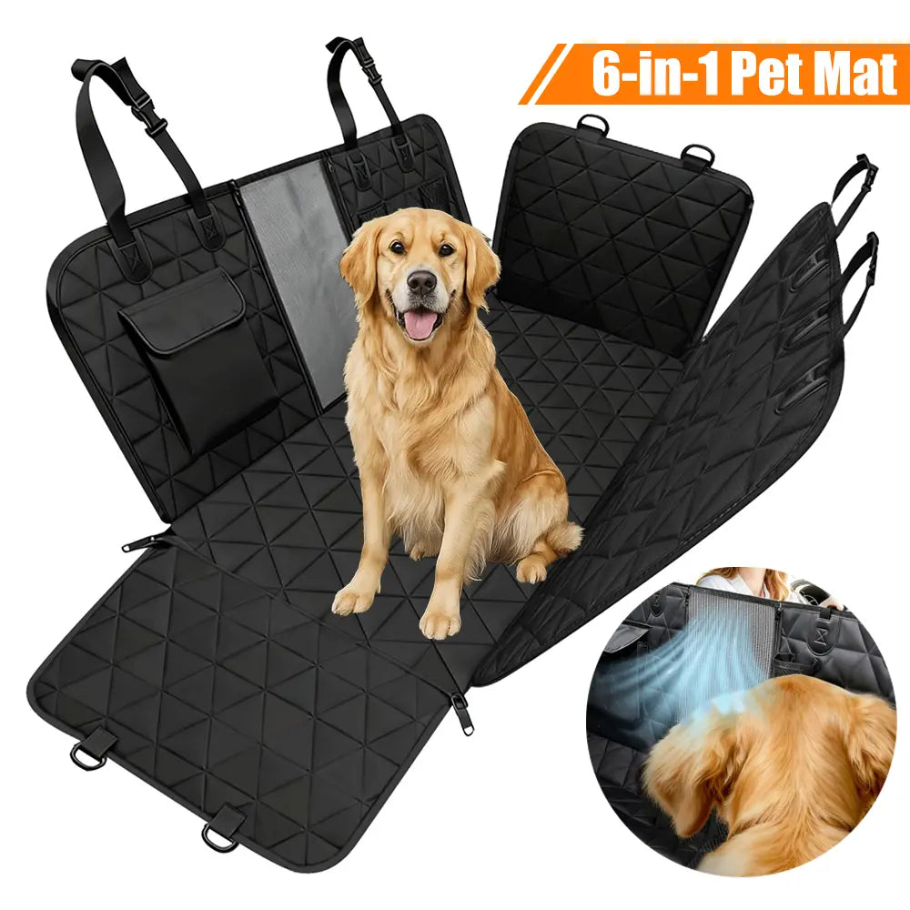 Premium Waterproof Dog Car Seat Cover - Durable Hammock Design with Non-Slip Features, Mesh Viewing Window, and Convenient Storage Pocket for Vehicles