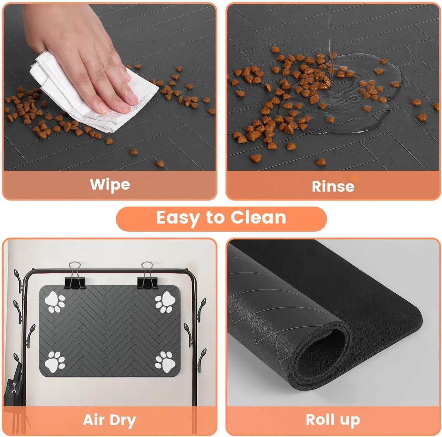 Absorbent Pet Feeding Mat with Waterproof Rubber Backing - Quick Dry Placemat for Food and Water Bowls, Striped Dark Gray (12" x 20")