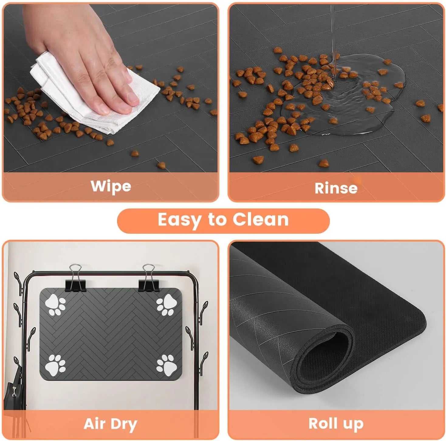 Absorbent Pet Feeding Mat with Waterproof Rubber Backing - Quick Dry Placemat for Food and Water Bowls, Striped Dark Gray (12" x 20")