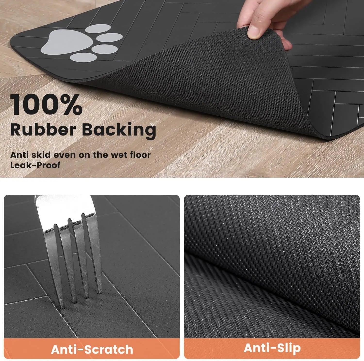 Absorbent Pet Feeding Mat with Waterproof Rubber Backing - Quick Dry Placemat for Food and Water Bowls, Striped Dark Gray (12" x 20")