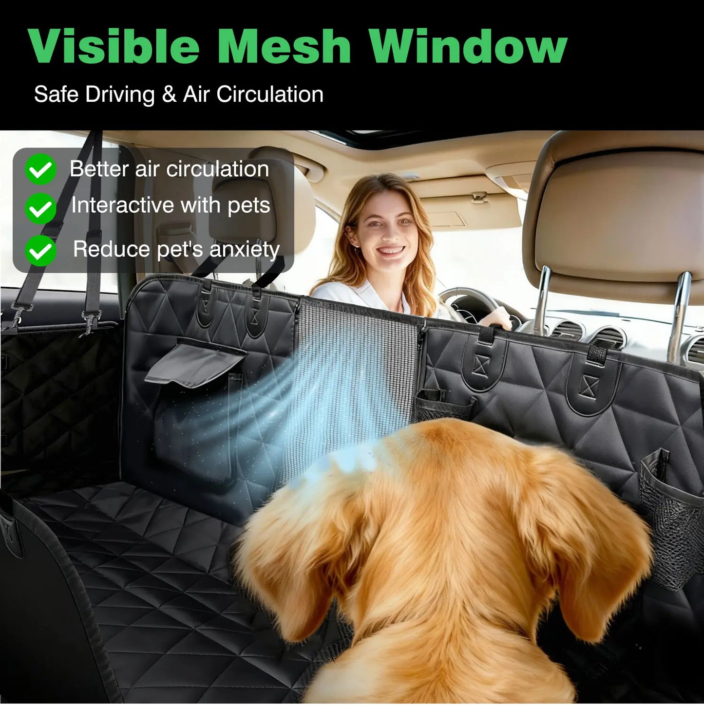 Premium Waterproof Dog Car Seat Cover - Durable Hammock Design with Non-Slip Features, Mesh Viewing Window, and Convenient Storage Pocket for Vehicles