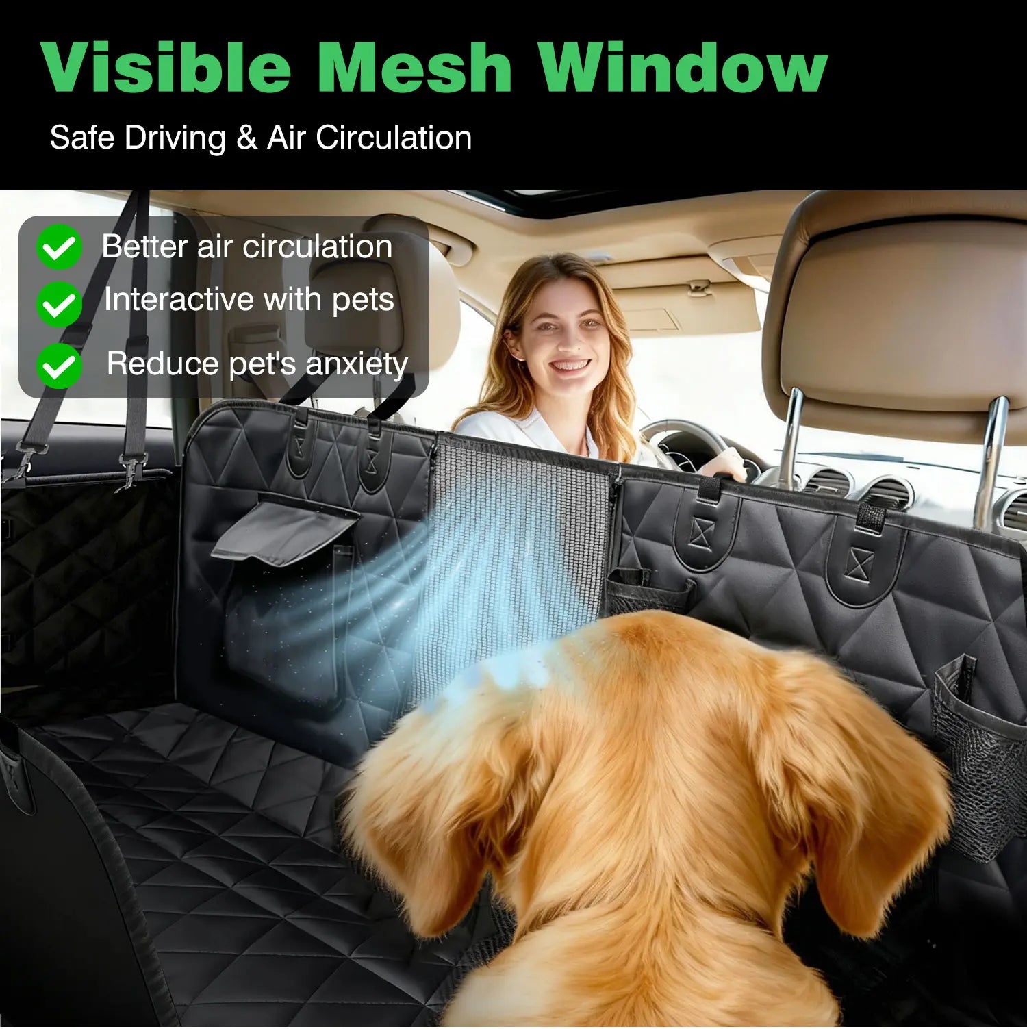 Premium Waterproof Dog Car Seat Cover - Durable Hammock Design with Non-Slip Features, Mesh Viewing Window, and Convenient Storage Pocket for Vehicles