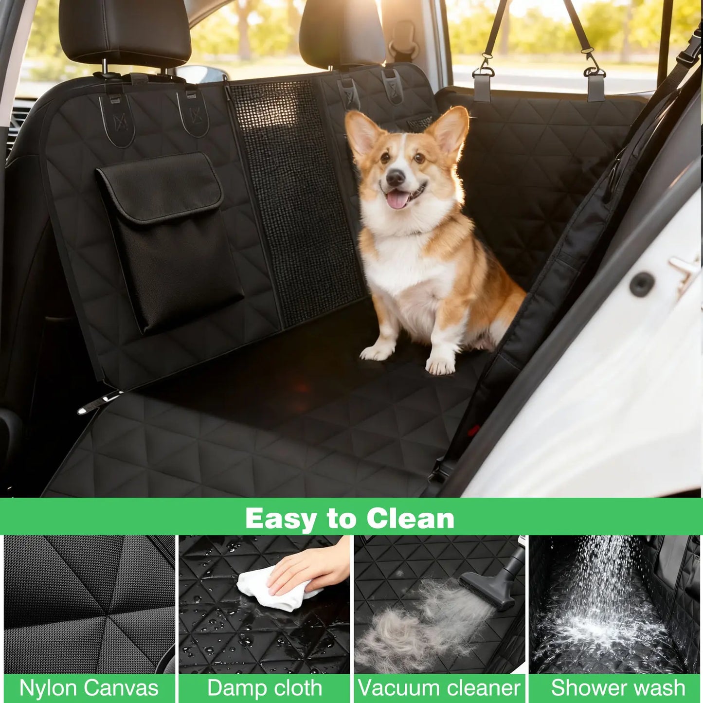 Premium Waterproof Dog Car Seat Cover - Durable Hammock Design with Non-Slip Features, Mesh Viewing Window, and Convenient Storage Pocket for Vehicles