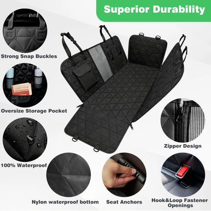 Premium Waterproof Dog Car Seat Cover - Durable Hammock Design with Non-Slip Features, Mesh Viewing Window, and Convenient Storage Pocket for Vehicles