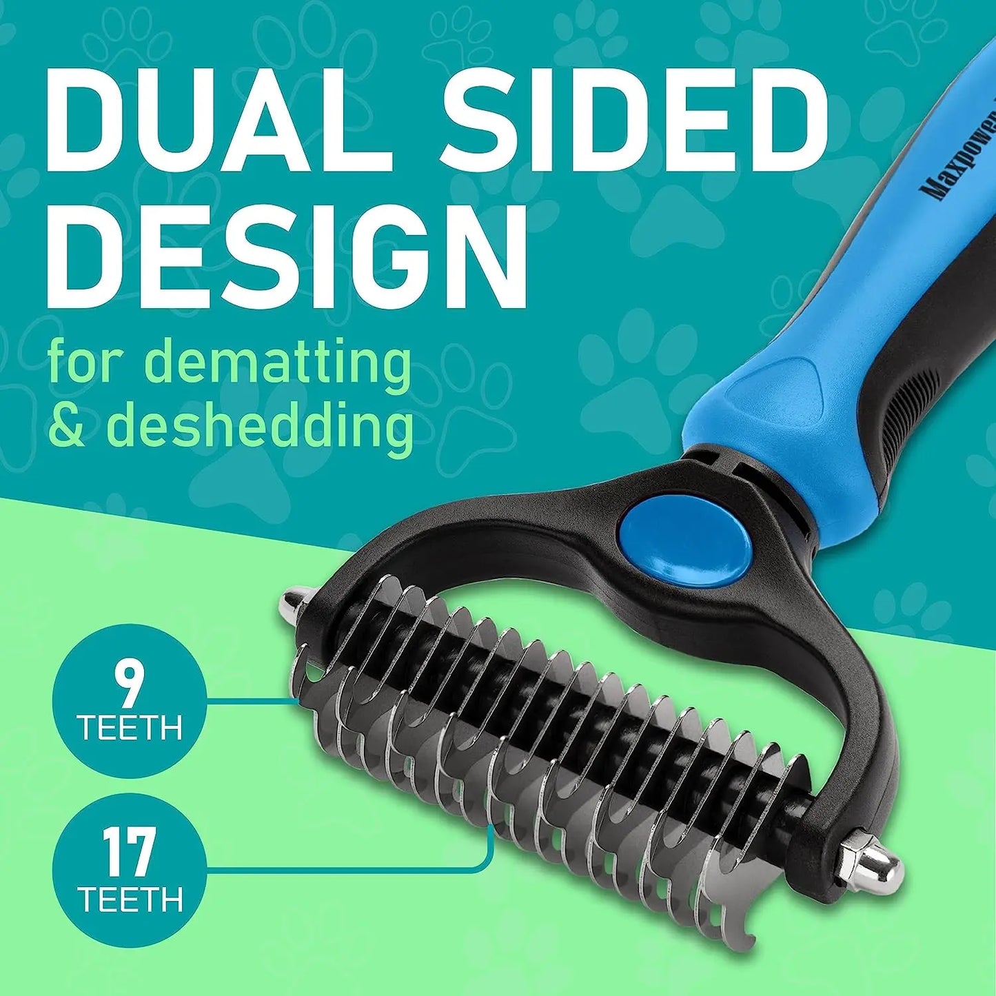 Professional Pet Deshedding Brush - Double-Sided Undercoat Rake for Dogs and Cats - Shedding Comb and Dematting Tool for Grooming, Extra Wide
